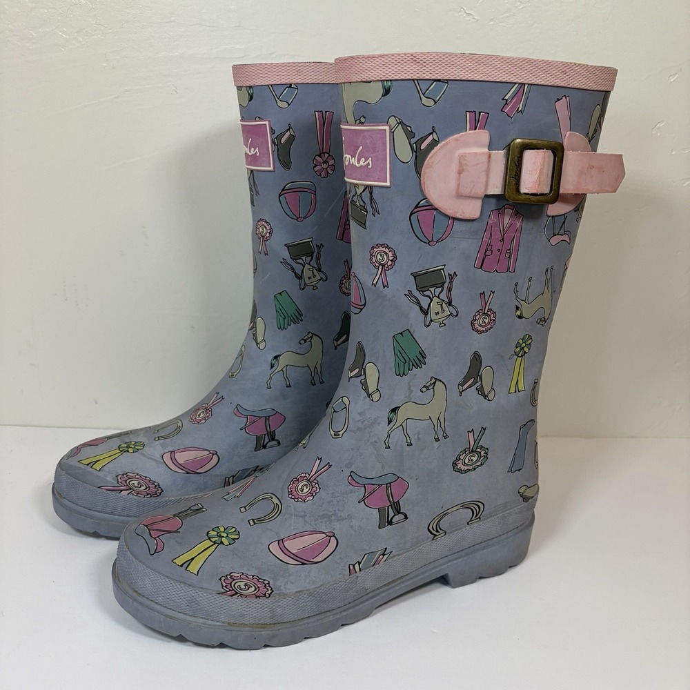 Joules Kids 6 Horse Graphic Rain Boots Waterproof Equestrian Galloping Pony Show